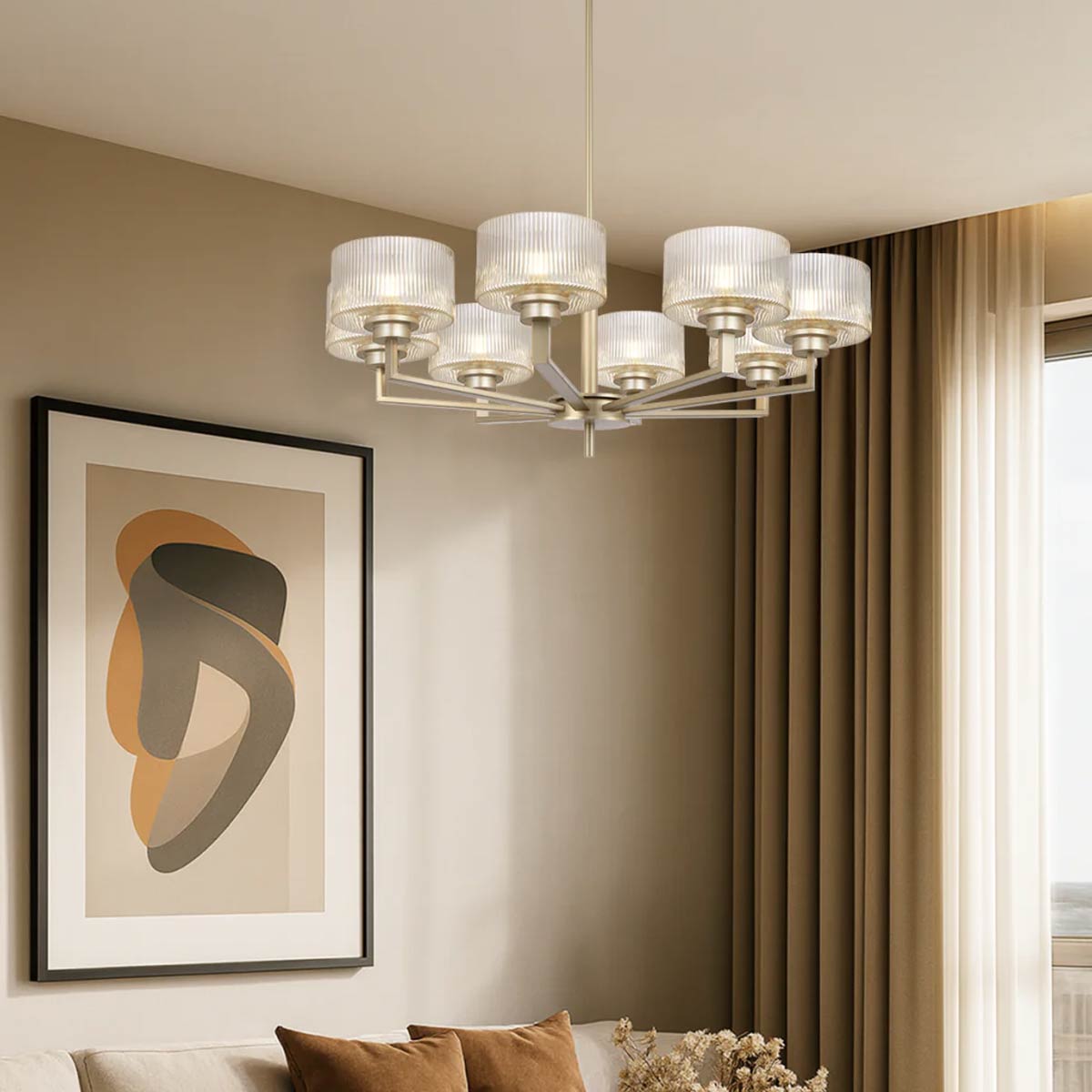 Moreno II 8 Light Pendant - Ribbed Glass Design