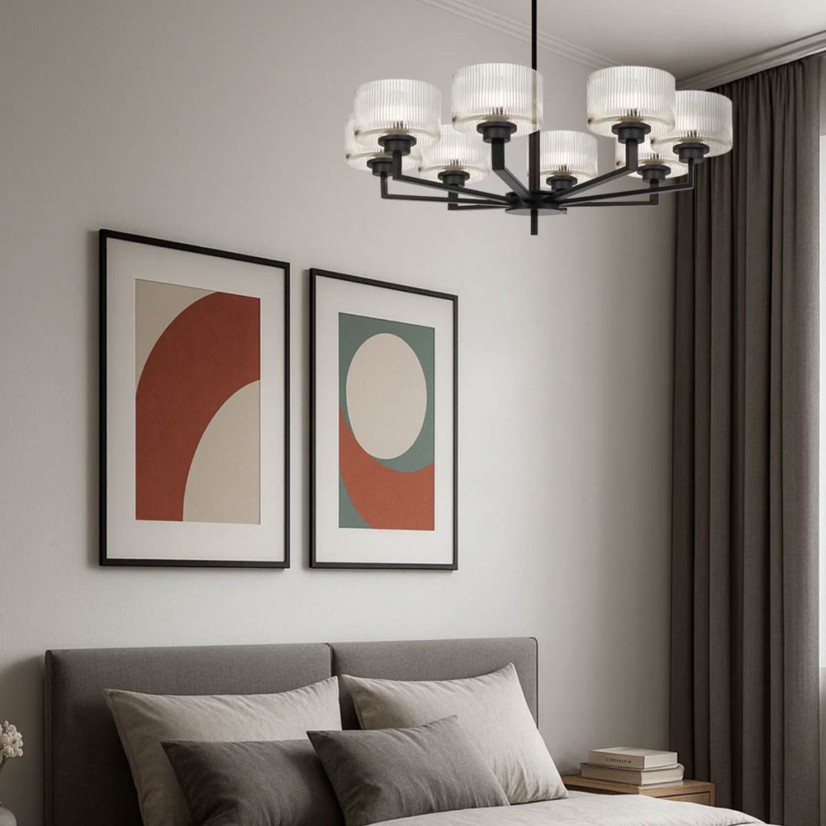 Moreno II 8 Light Pendant - Ribbed Glass Design