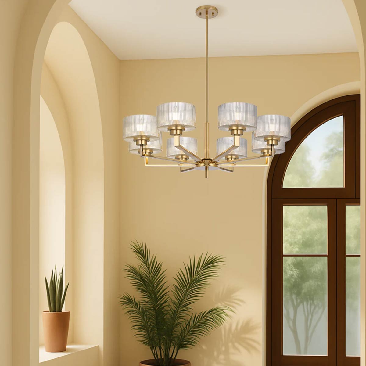 Moreno II 8 Light Pendant - Ribbed Glass Design
