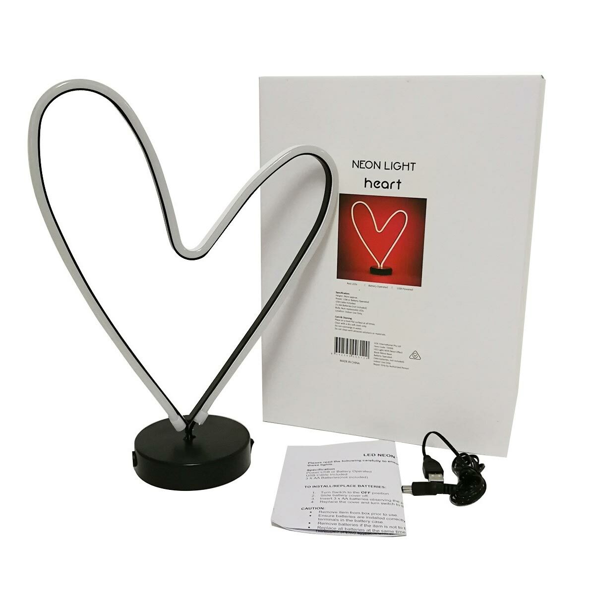 Neon Red Heart LED Table Lamp