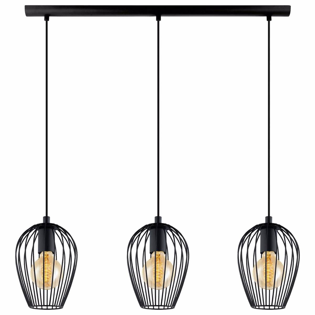 Newtown 3 Light Industrial Pendant with Wire Cage