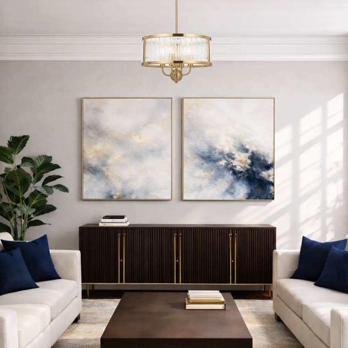 Norel Drum Shaped Pendant Light with Adjustable Rods