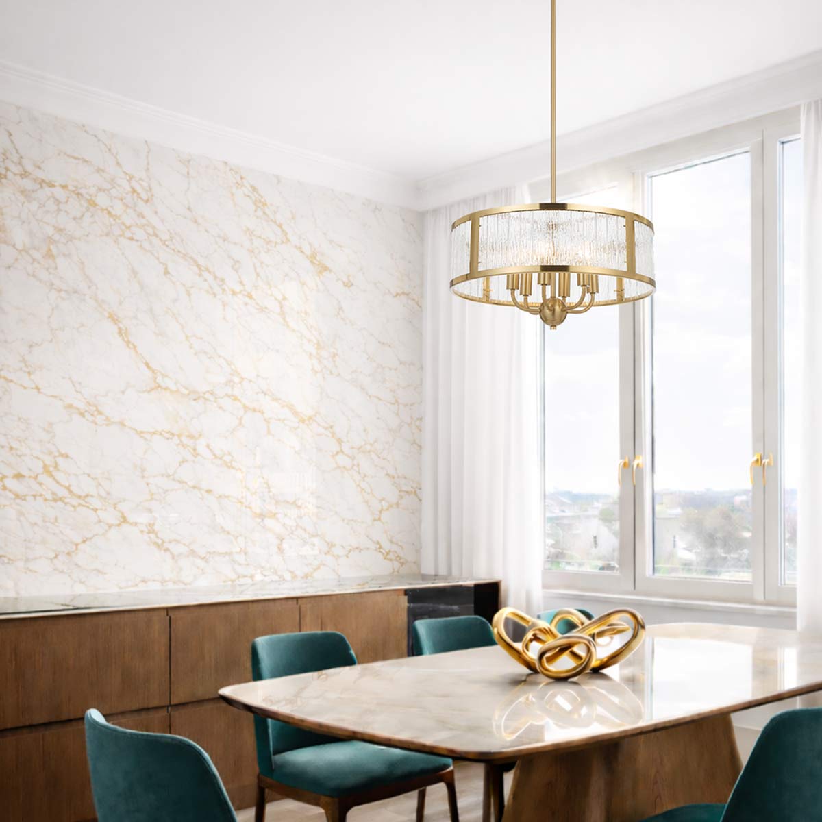 Norel Drum Shaped Pendant Light with Adjustable Rods
