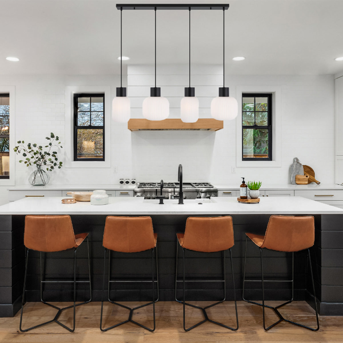 Nori 4 Light Pendant Light - Modernist Design with Ribbed Glass