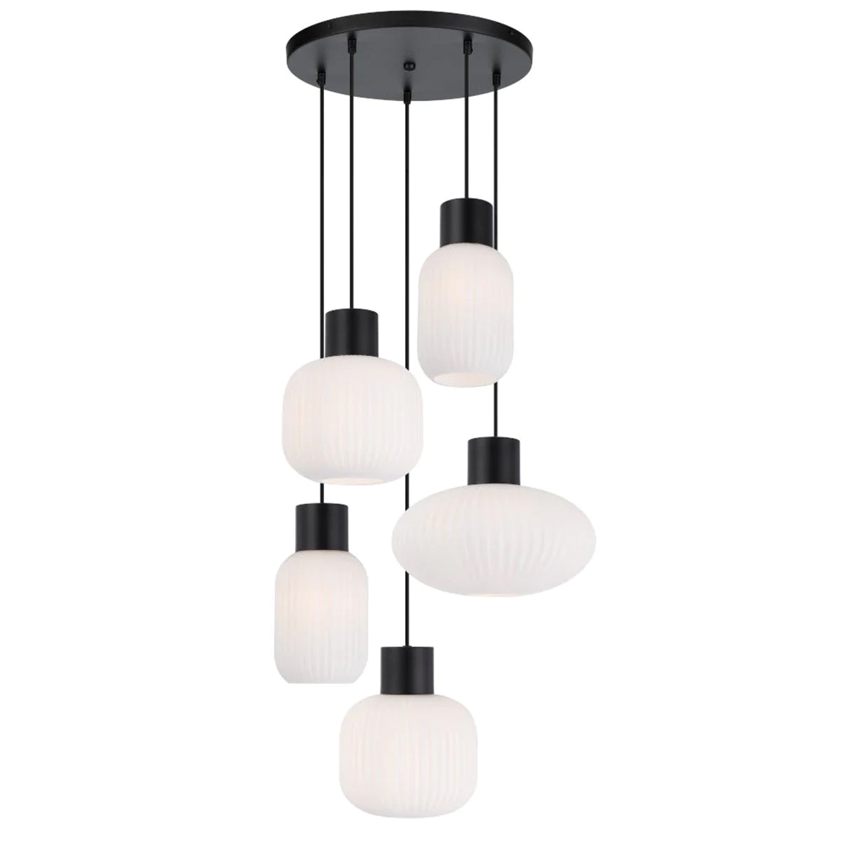 Nori 5LT Pendant Light with Ribbed Glass Shades