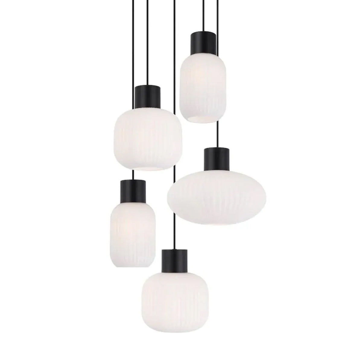 Nori 5LT Pendant Light with Ribbed Glass Shades