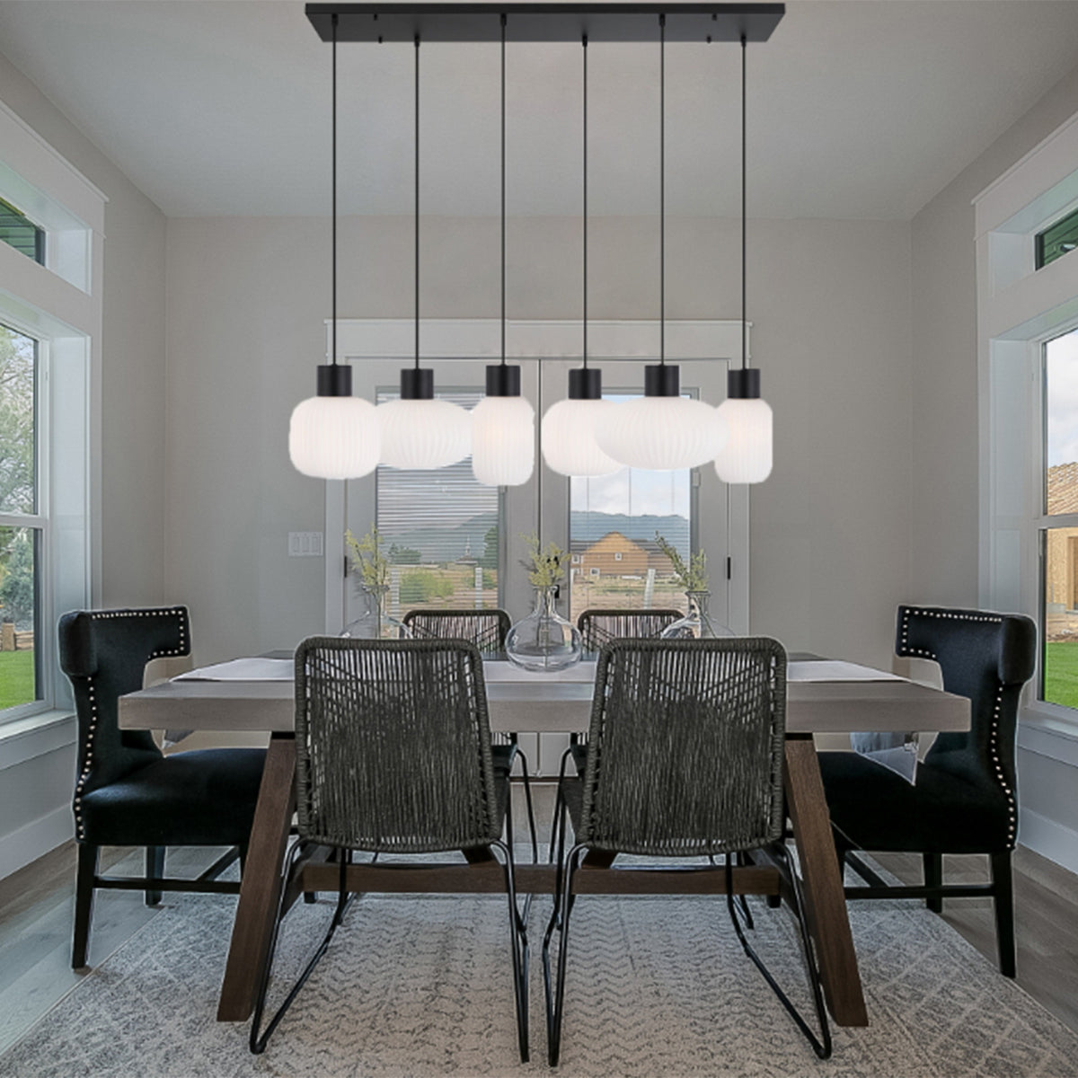 Nori 6-Light Pendant Lamp with Ribbed Glass Shades