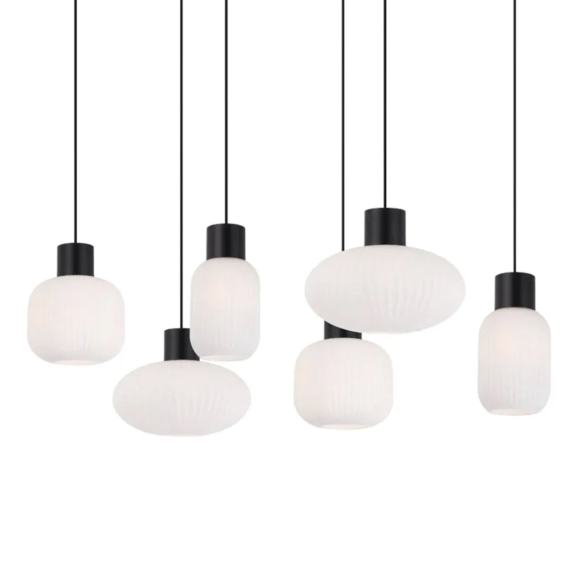 Nori 6-Light Pendant Lamp with Ribbed Glass Shades