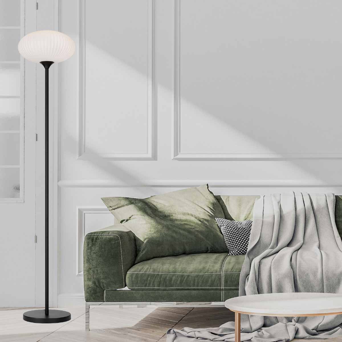 Nori Lantern Floor Lamp with Soft Ribbed Glass