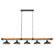 Oldbury 5 Light Rustic Timber Frame Pendant with Matt Black Shades