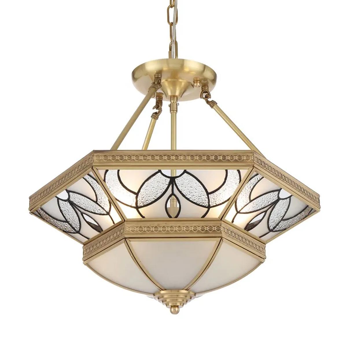 Orista Artisan Brass Pendant Light with Leaded Glass