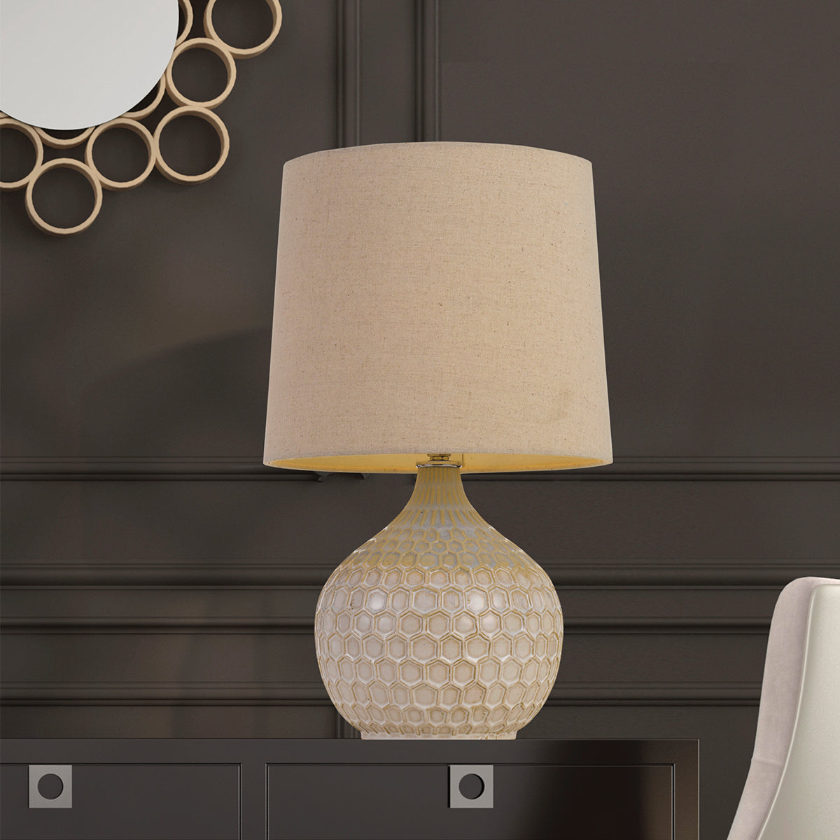 Pamela Table Lamp with Ceramic Base & Fabric Shade