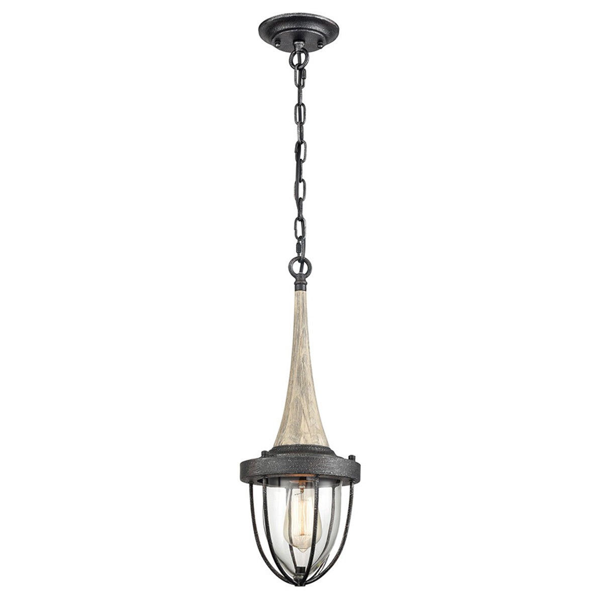 Pendolo Industrial Metal Cage & Timber Top Pendant Light