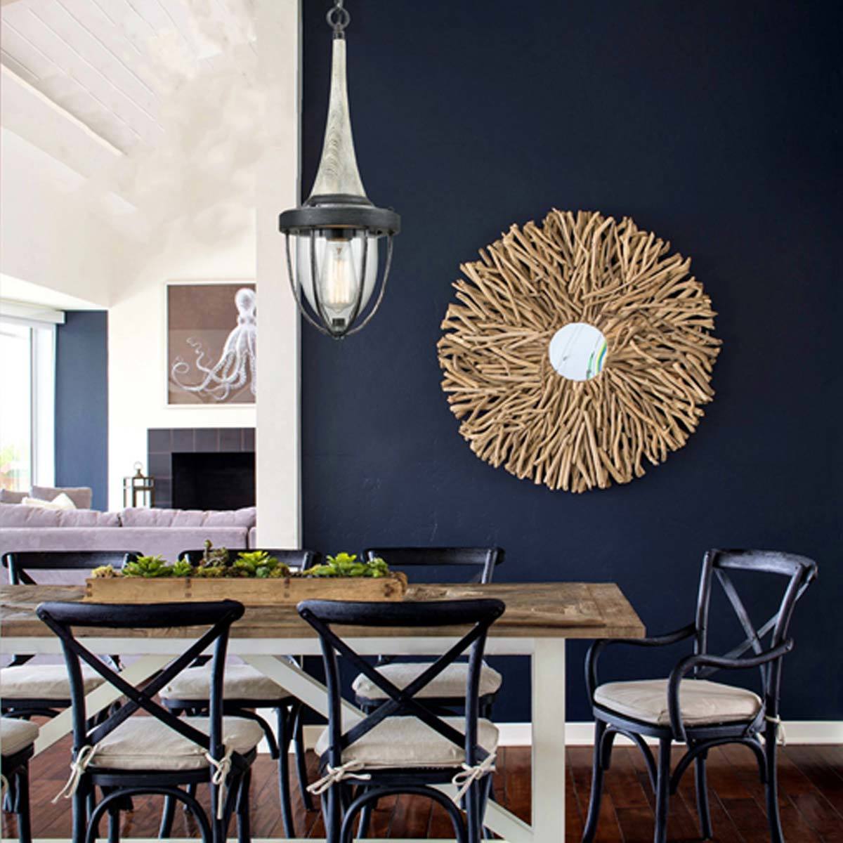 Pendolo Industrial Metal Cage & Timber Top Pendant Light