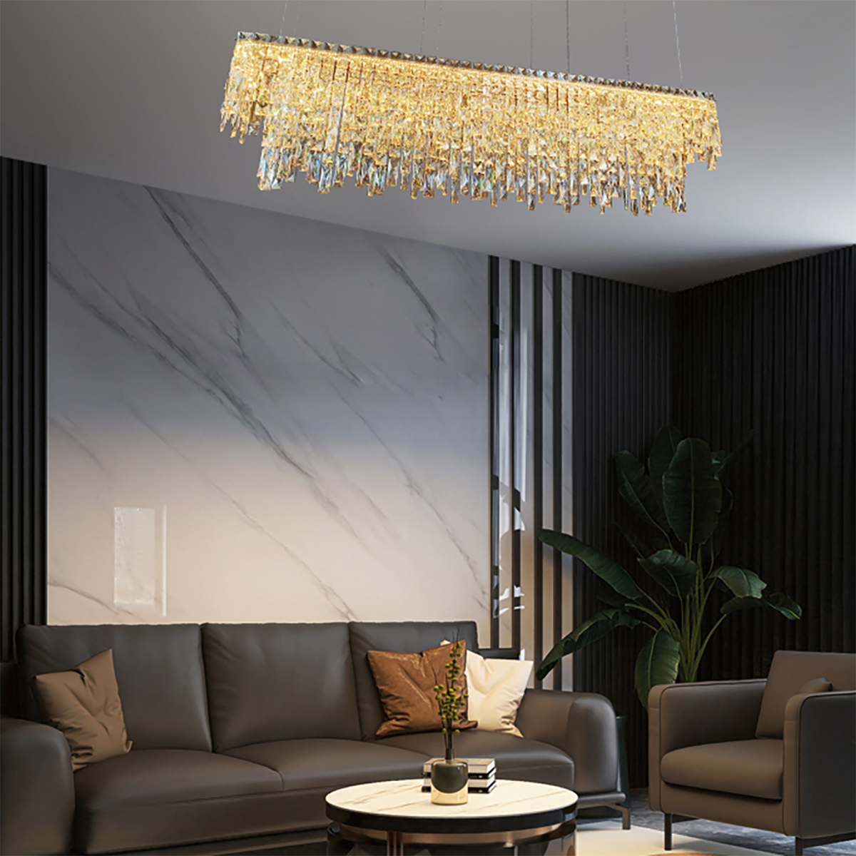 Perugia 84W LED Crystal Rectangular Pendant Light - Chrome