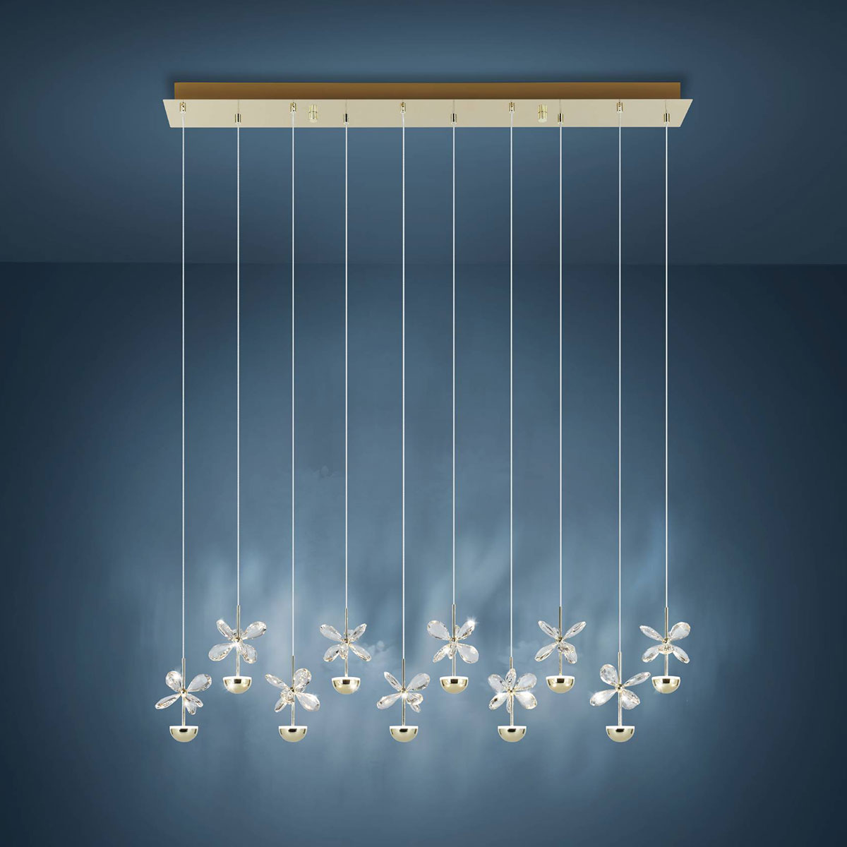 Pianopoli 3 Glass Flower Linear Bar Pendant with 10 LED Lights