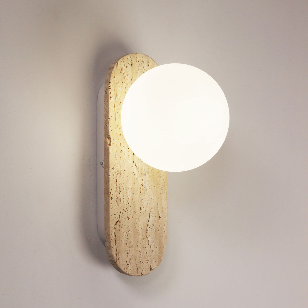 Ping  Wall Light in Travertine with Opal Glas