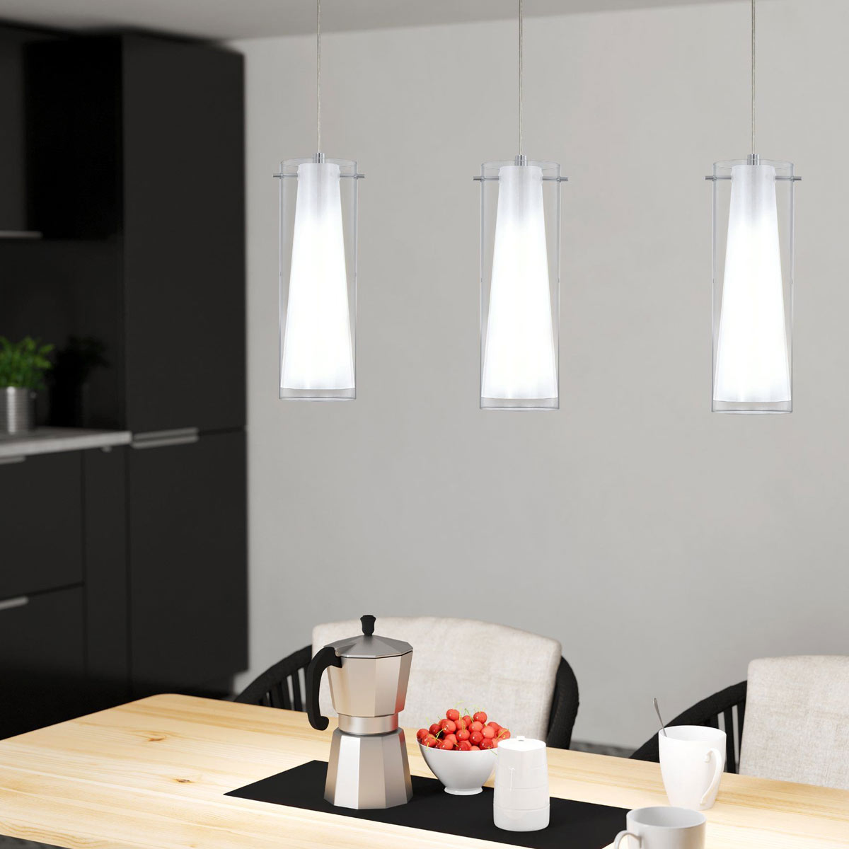 Pinto 3 Light Pendant with Frosted & Clear Glass