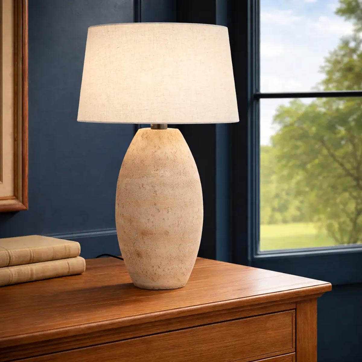Pontus Travertine Look Table Lamp