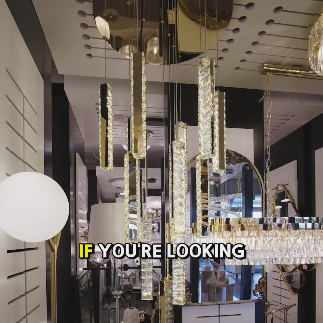 Load video: Trechizio LED Cluster Crystal Pendant Lights