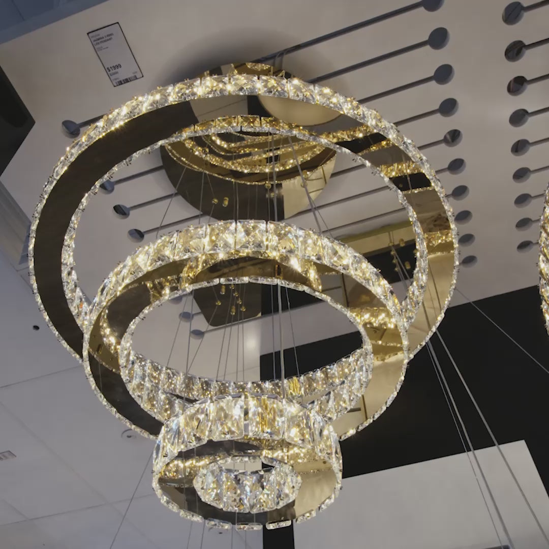 Load video: Jazmina Crystal 3 Ring LED Pendant Light - 600mm