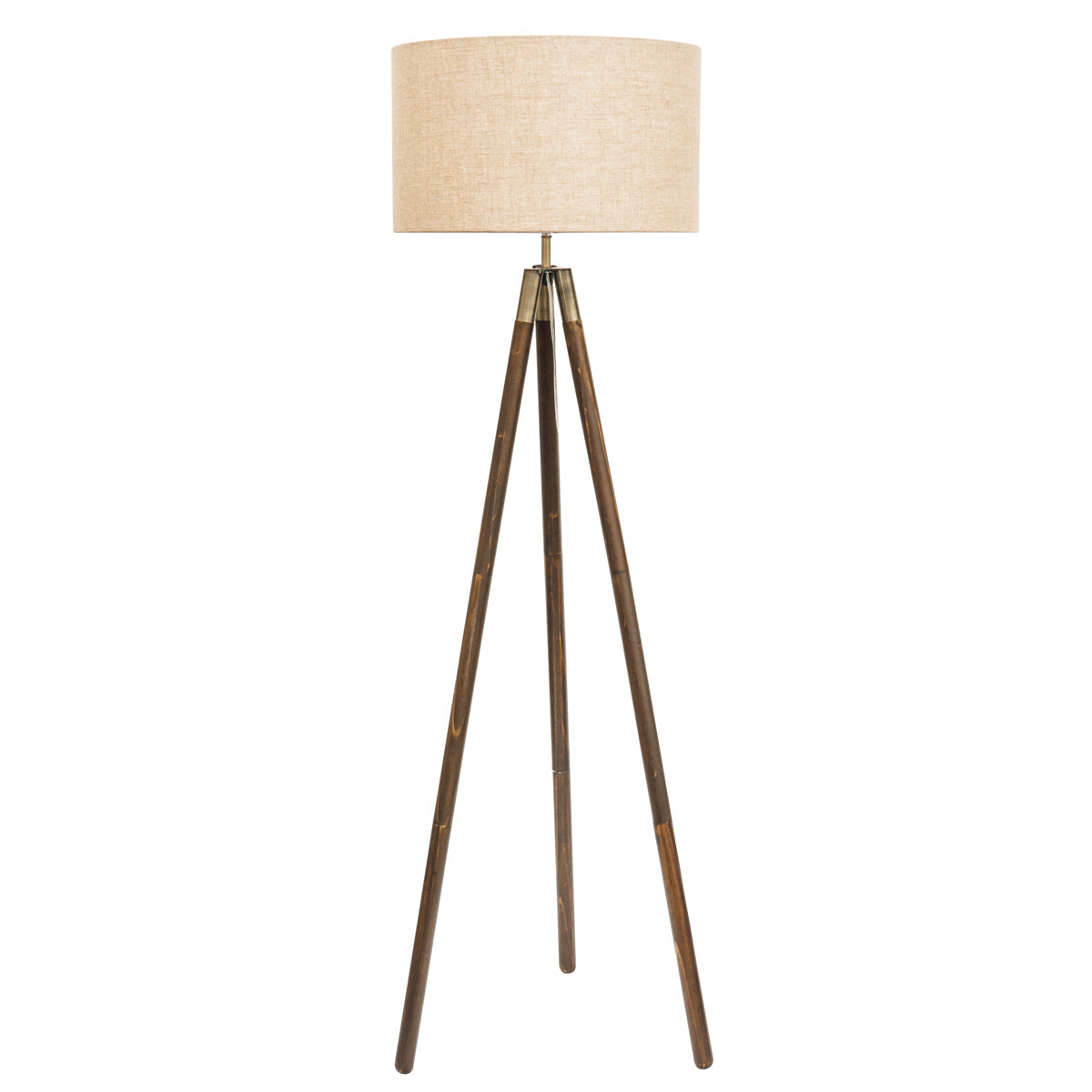 Prince Dark Wood & Linen Shade Tripod Floor Lamp