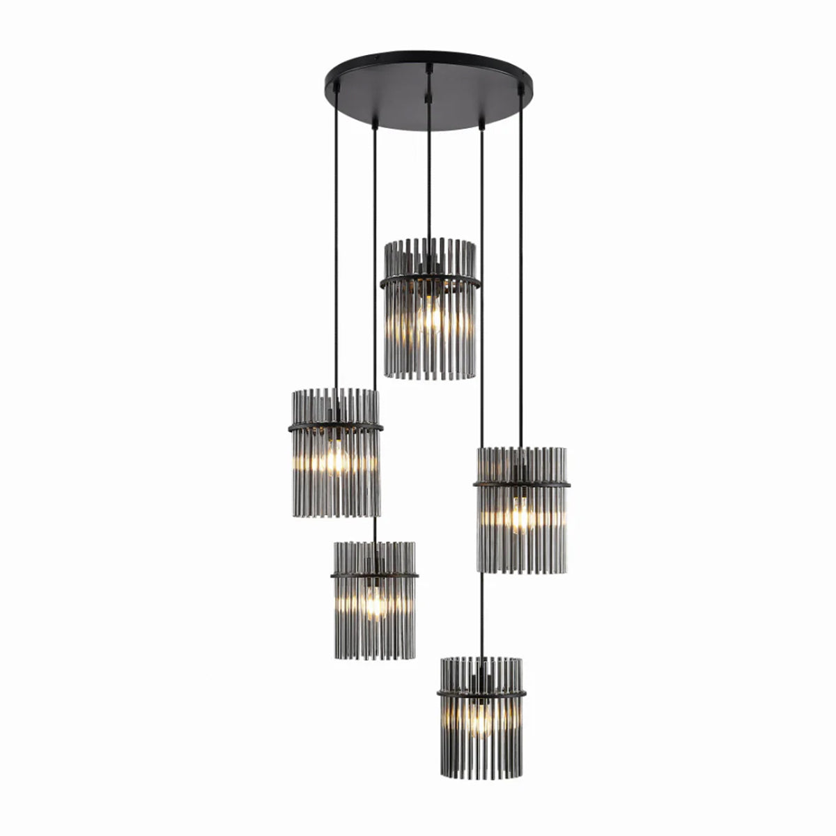 Quilo 5 Bulb Pendant Light €“ Smoke Glass & Black Finish