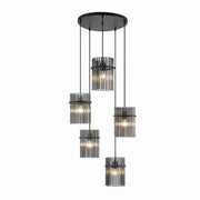 Quilo 5 Bulb Pendant Light €“ Smoke Glass & Black Finish