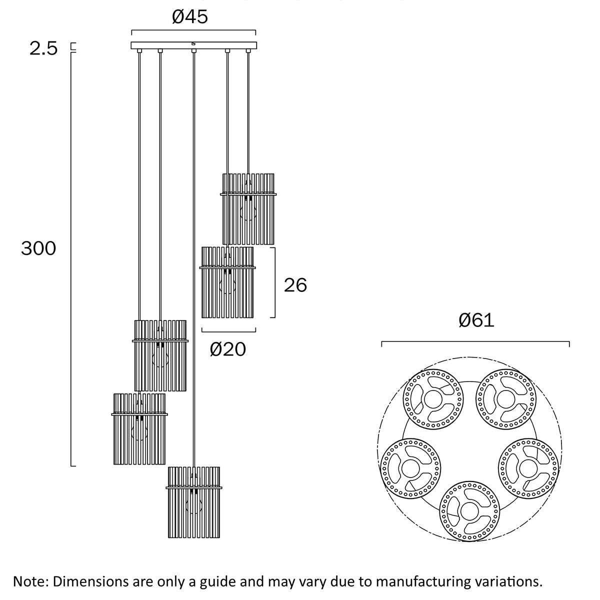 Quilo 5 Bulb Pendant Light €“ Smoke Glass & Black Finish