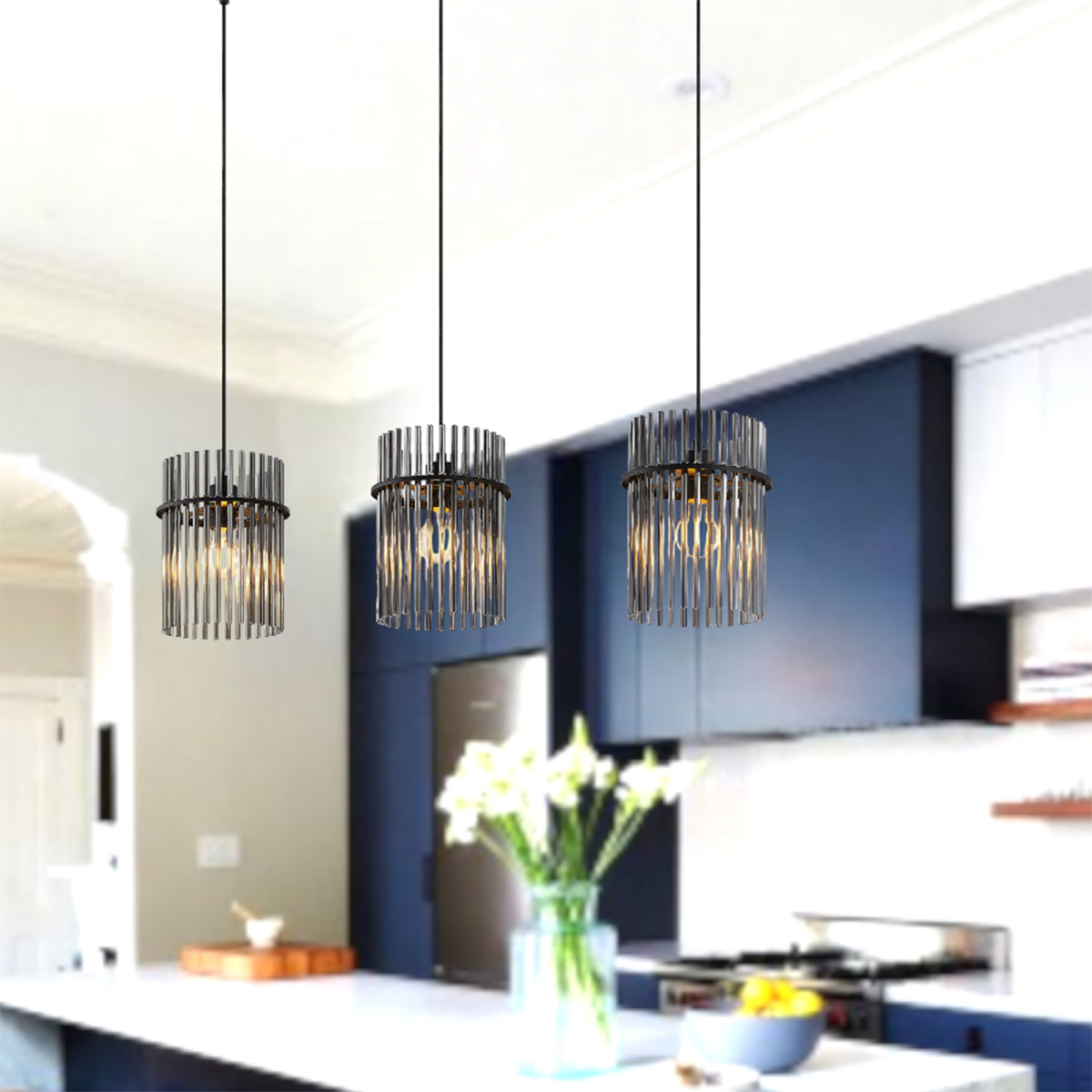 Quilo Pendant Light with Smoke Glass Rods - Modern Interior Fixture