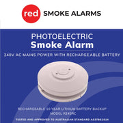R240RC 240V Photoelectric Smoke Alarm with 10 Year Battery