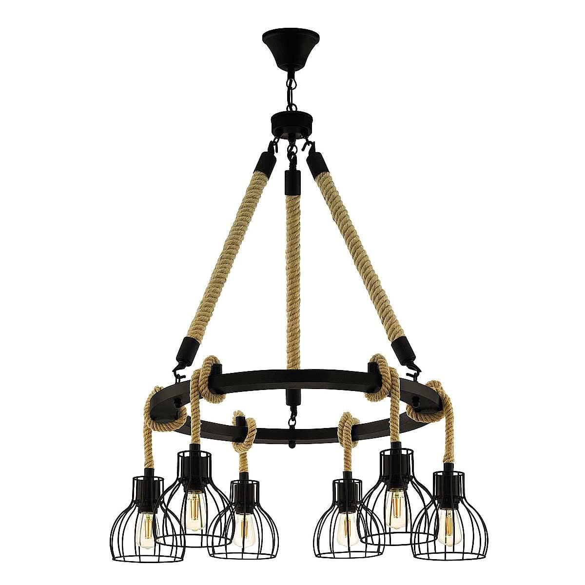 Rampside 6 Light Pendant Cluster with Unique Rope Design