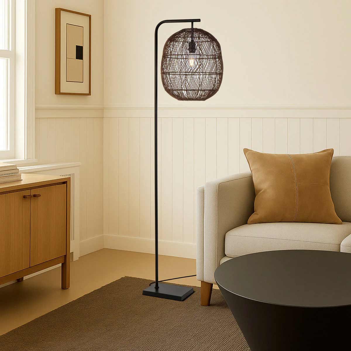 Rana Hand-Woven Rattan Floor Lamp - Modern Design