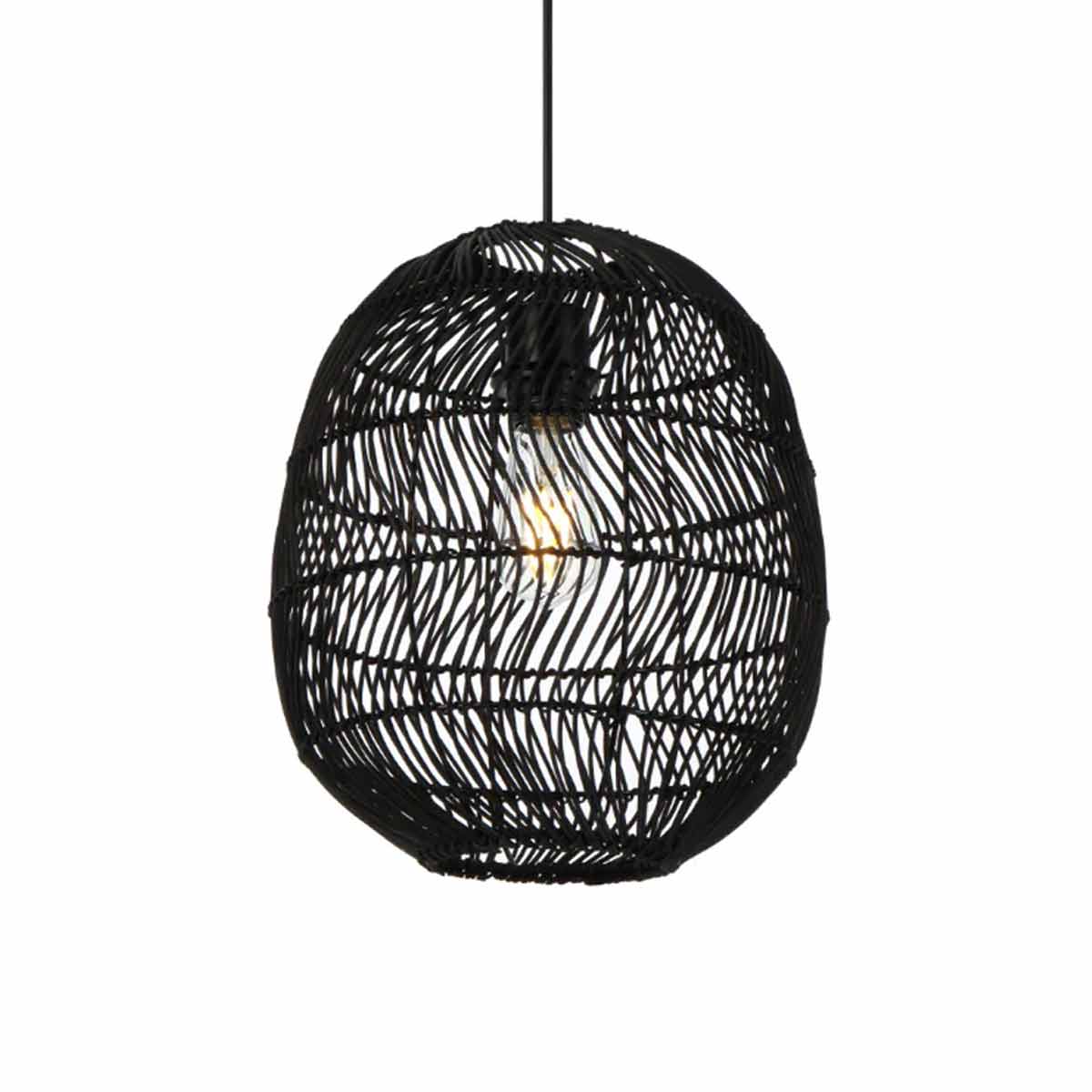 Rana Teardrop Shaped Rattan/Cane Pendant Light with Steel Frame