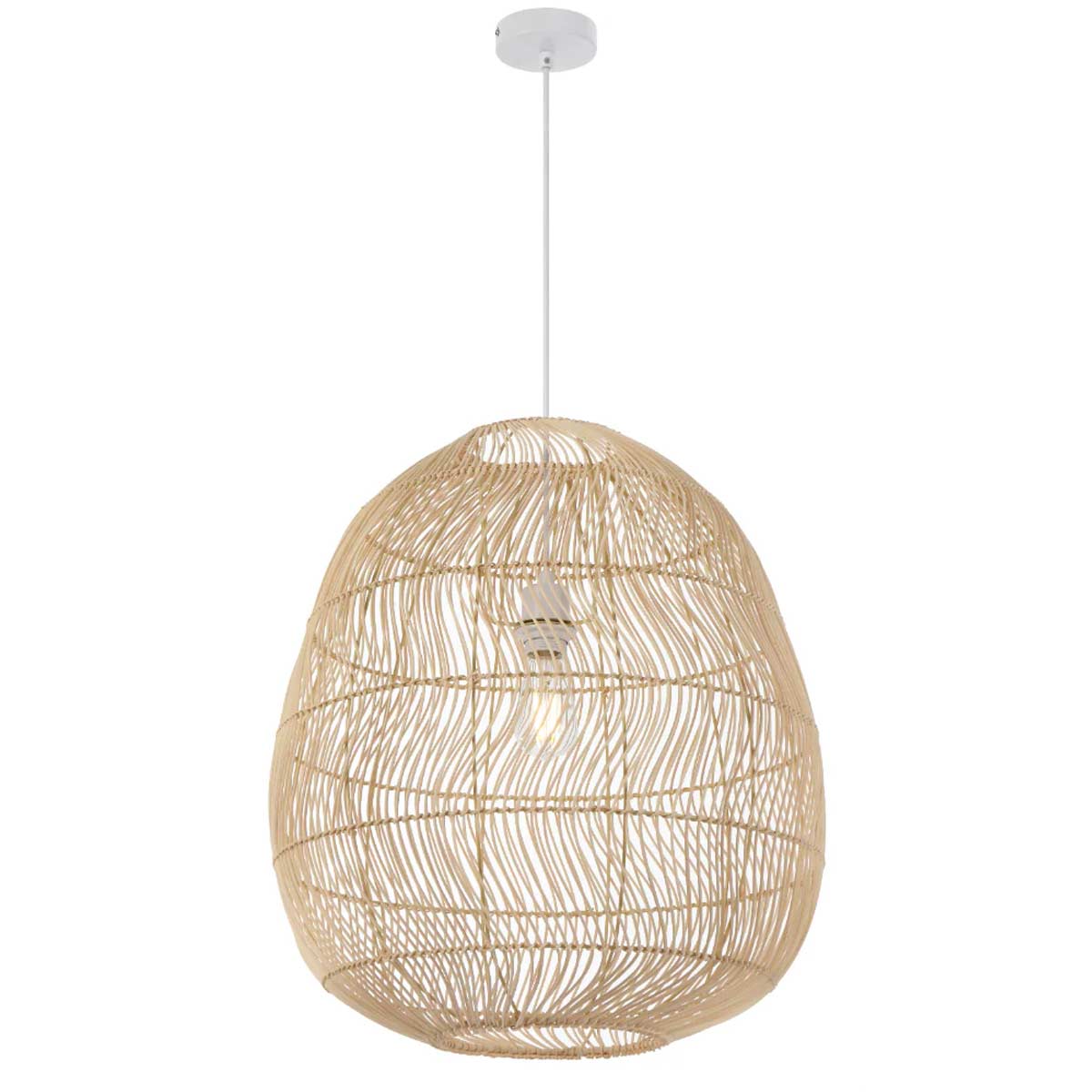 Rana Teardrop Shaped Rattan/Cane Pendant Light with Steel Frame