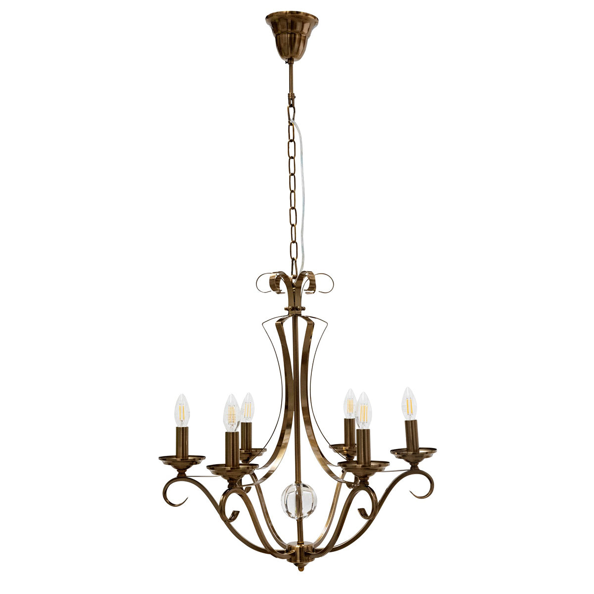 Ria Lighto Traditional Metal Candelabra Pendant - 6 Light