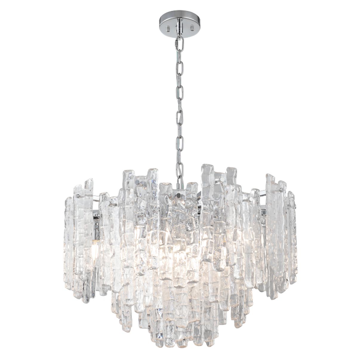 Riviera Pendant Light with Clear Ice Glass Panels and 10 Lights