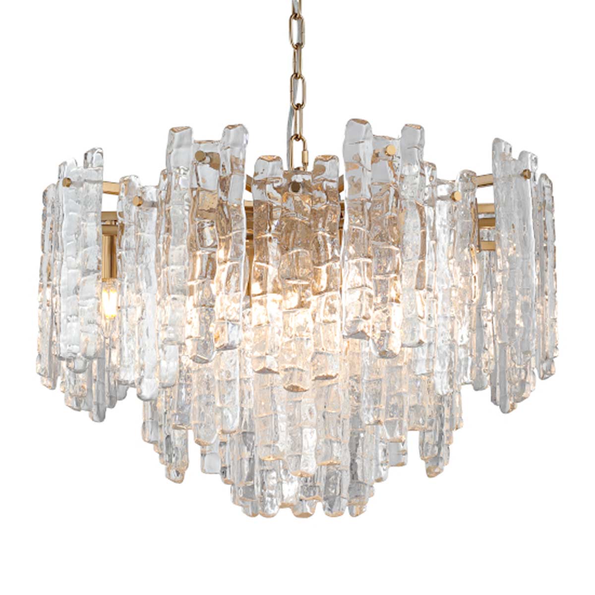 Riviera Pendant Light with Clear Ice Glass Panels and 10 Lights