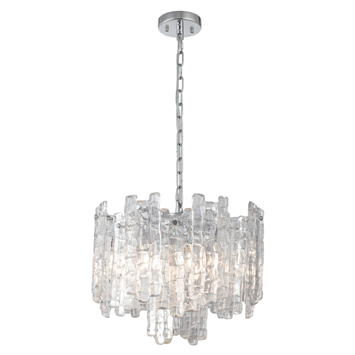 Riviera Pendant Light with Clear Ice Glass Panels and 5 Lights