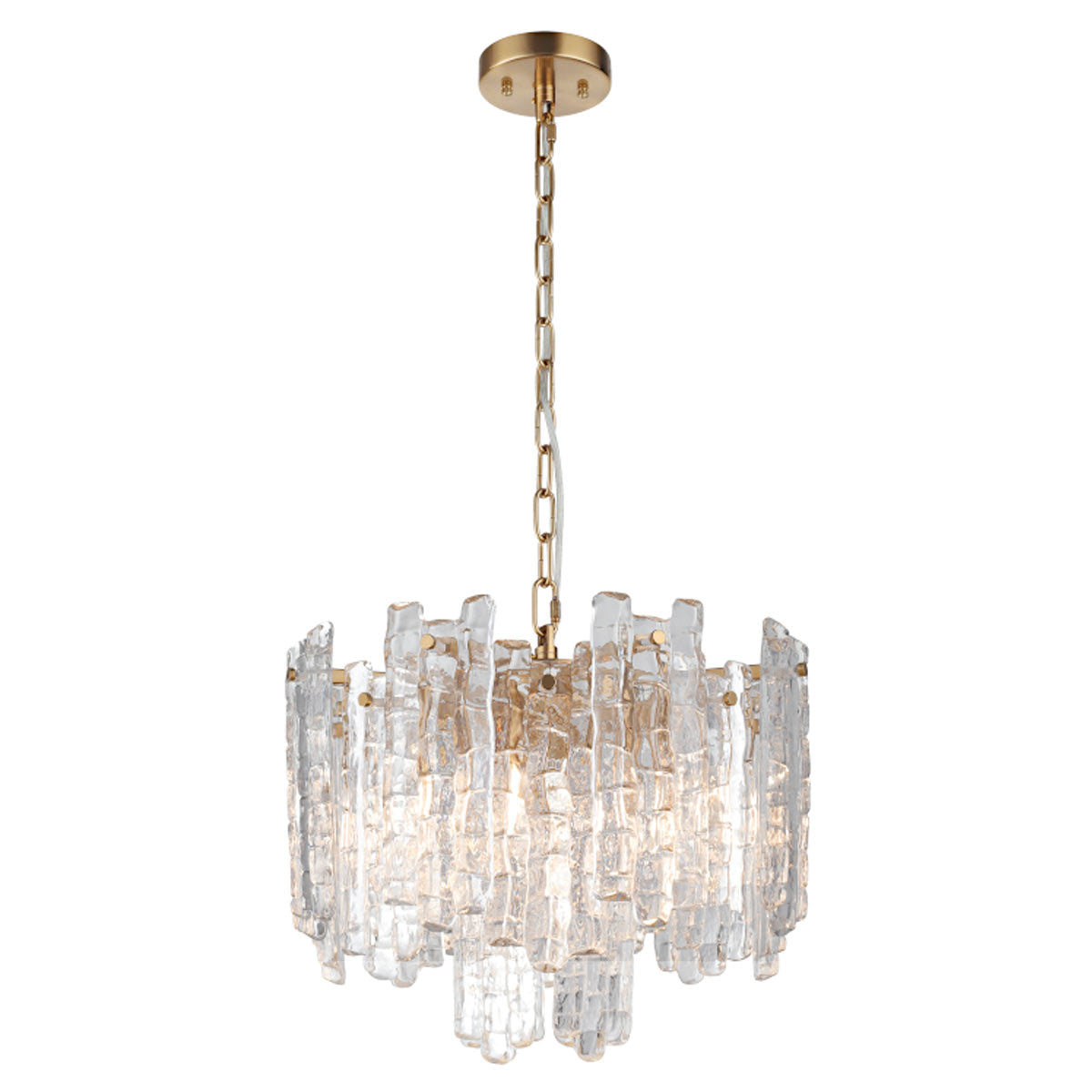 Riviera Pendant Light with Clear Ice Glass Panels and 5 Lights