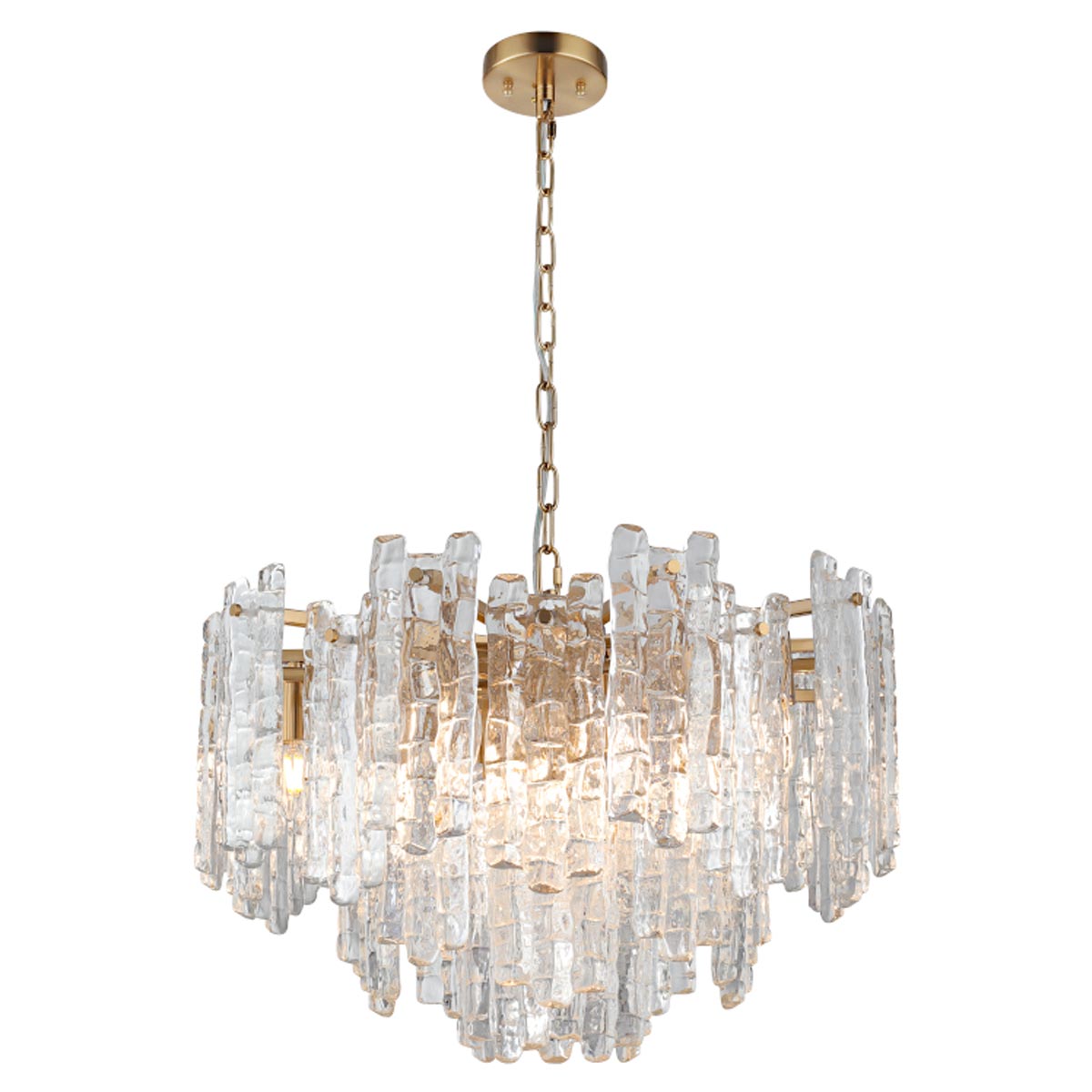 Riviera Pendant Light with Clear Ice Glass Panels and 10 Lights