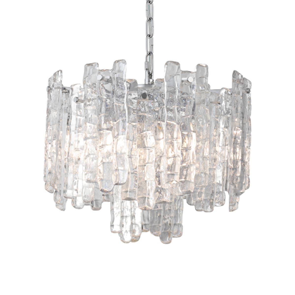 Riviera Pendant Light with Clear Ice Glass Panels and 5 Lights