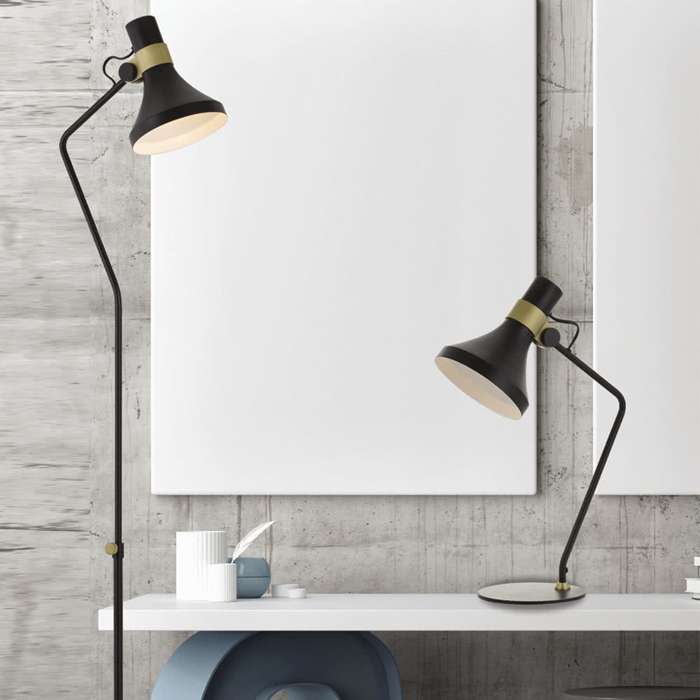 Roma Black with Matt Brass Highlight Metal Desk Lamp