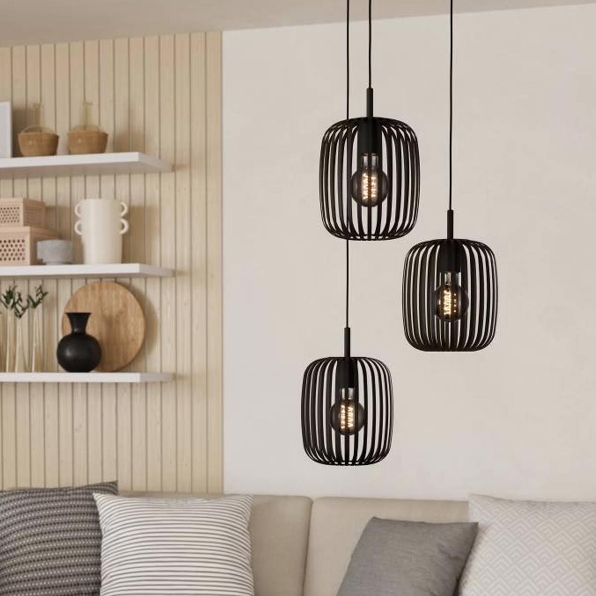 Romazzina 3 Light Cage Pendant with Metal Strips