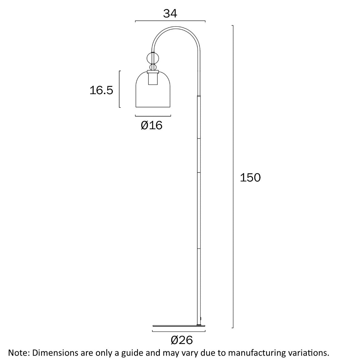 Rotif Floor Lamp with Glass Dome Shade - Brass Design