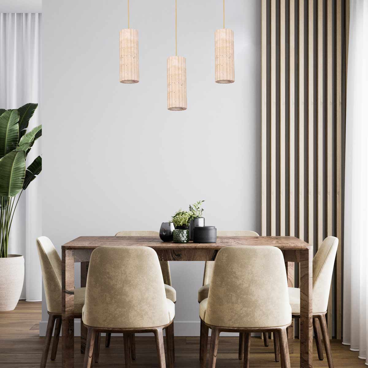 Sagitta Oblong Pendant Light with Beige Travertine Shade