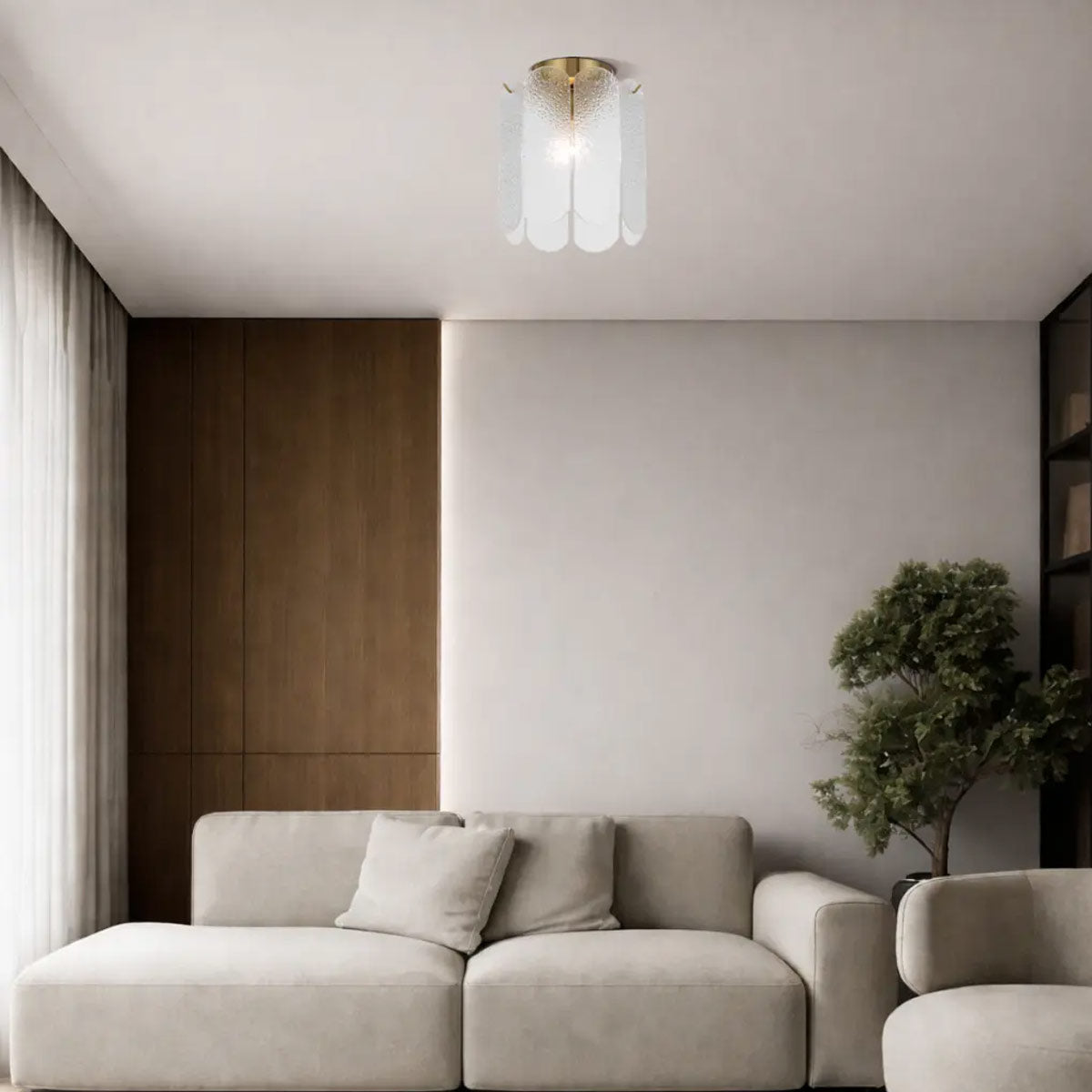 Samona Textured Glass Gold Batten Fix Ceiling Light