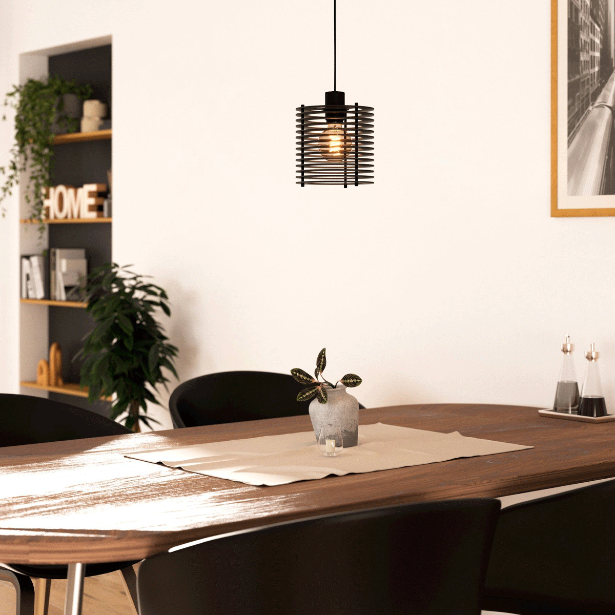 Segovia 1 Light Pendant Light with Black Metal Canopy