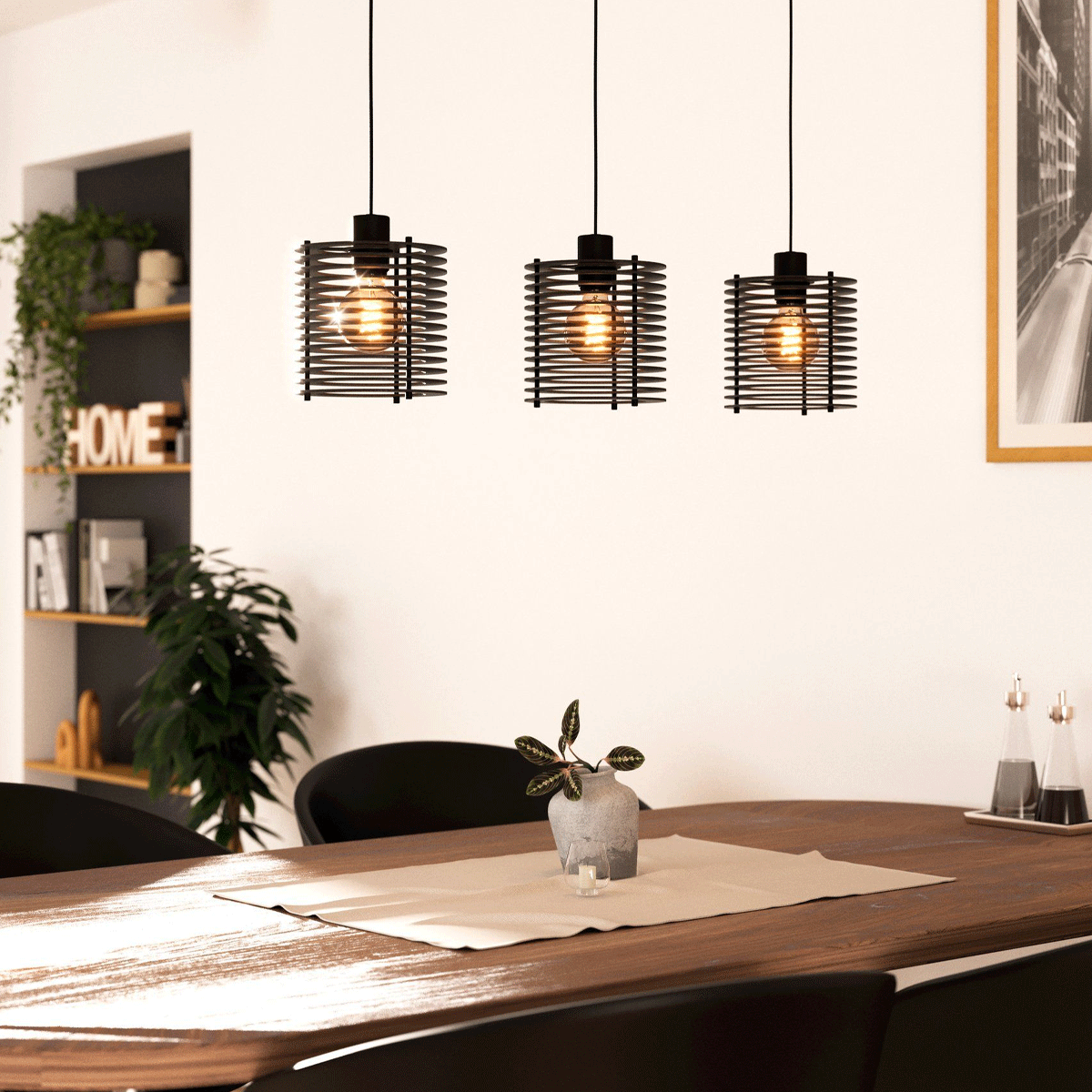 Segovia 3 Light Pendant Light with Black Metal Canopy