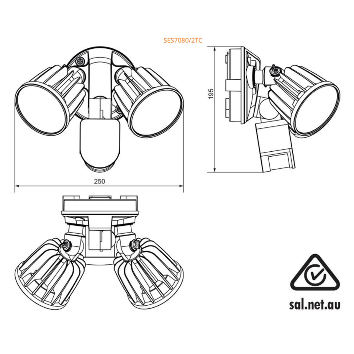 Stargem III 30W LED Tri Colour Twin Head Outdoor Spotlight with Motion Sensor
